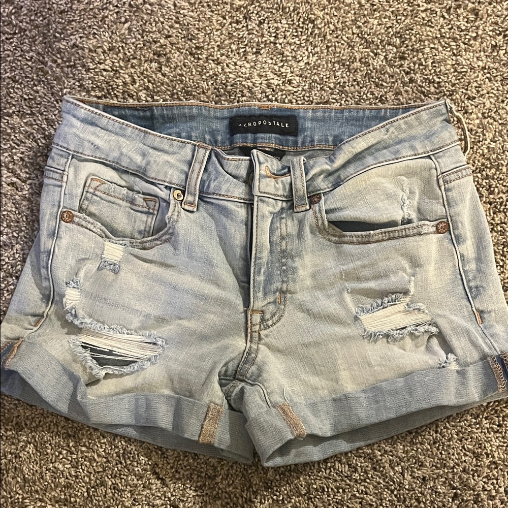Aeropostale Women's Faded Blue Ripped Jean Shorts